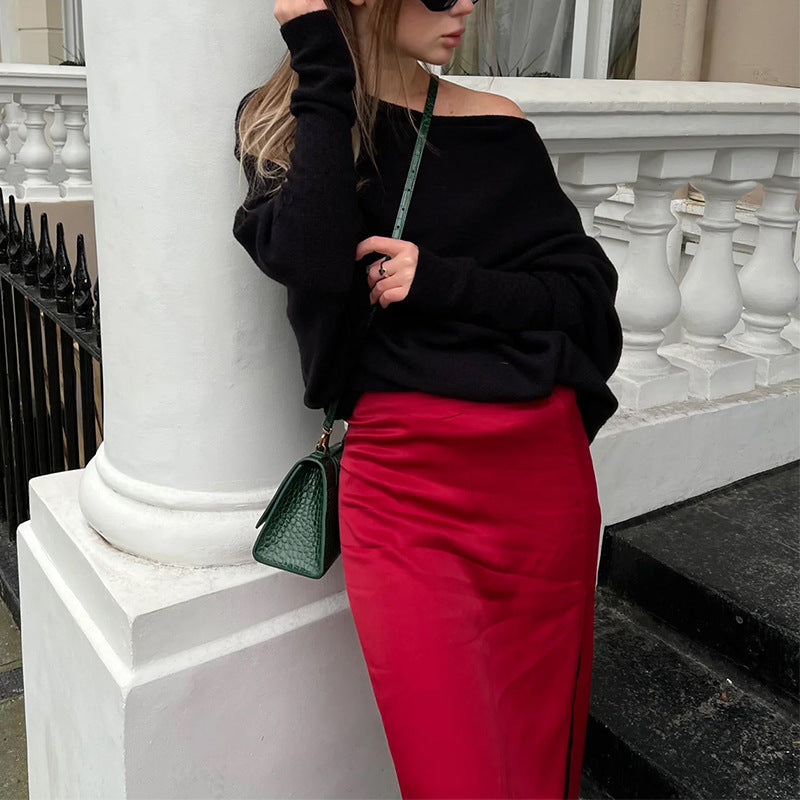 Oversized Off Shoulder Draped Knit Sweater