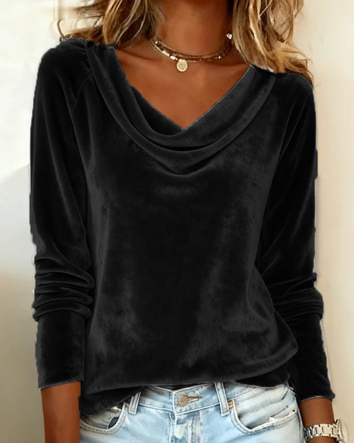 Women's Cowl Neck Velvet Long Sleeve Elegant Top