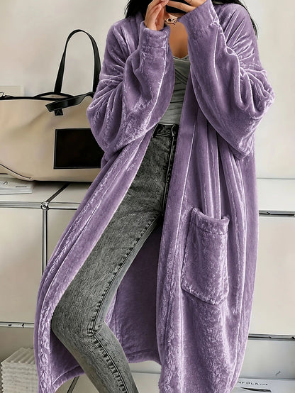 Women's Velvet Duster Coat Long Sleeve with Pockets