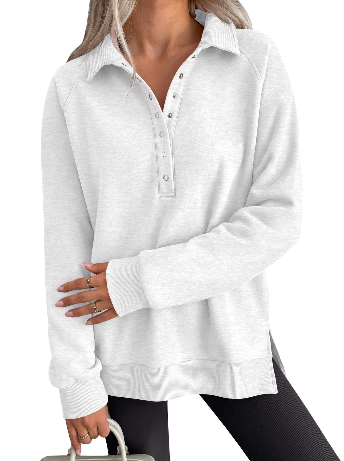 Women's Oversized Collared Button Pullover Sweatshirt