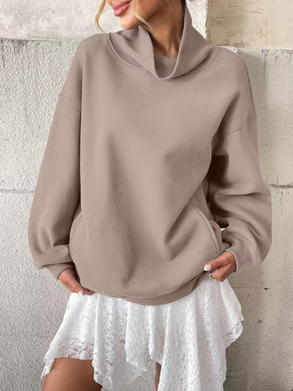 Fleece Mock Neck Oversized Sweatshirt Casual Pullover
