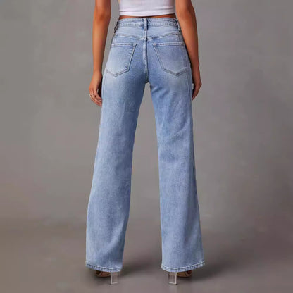 Women's Patchwork Wide Leg Jeans Loose Denim Pants