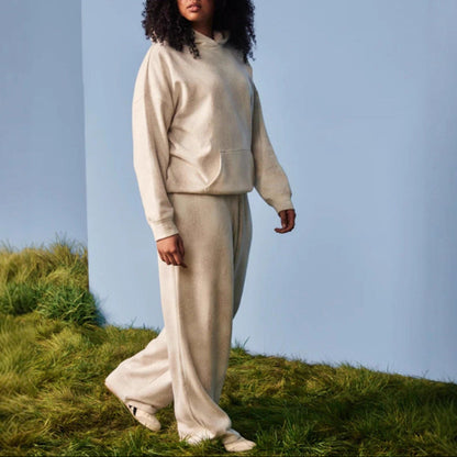 Solid Hoodie Wide Leg Pants Lounge Matching Set