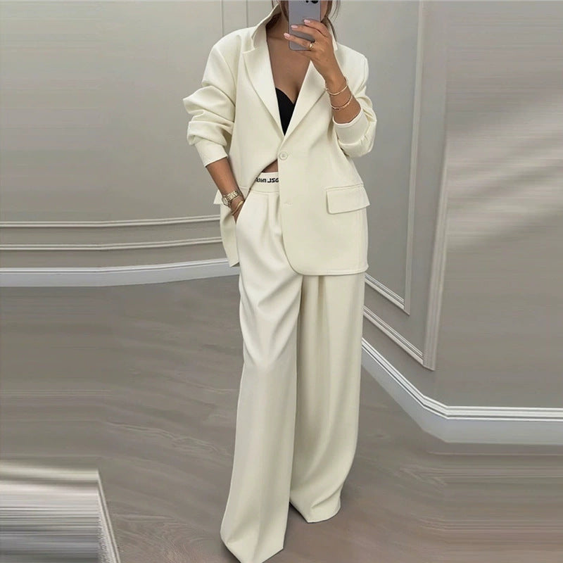 Women Business Casual Blazer Wide Leg Pants Two Piece Set