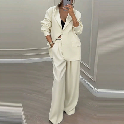 Women Business Casual Blazer Wide Leg Pants Two Piece Set