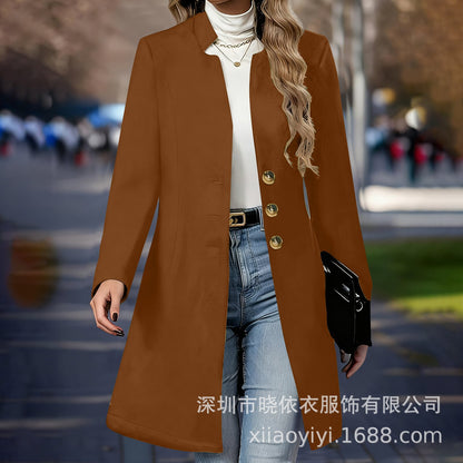 Women's Single Breasted Long Wool Blend Coat