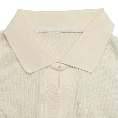Ribbed Knit Polo Midi Dress Long Sleeve A-Line