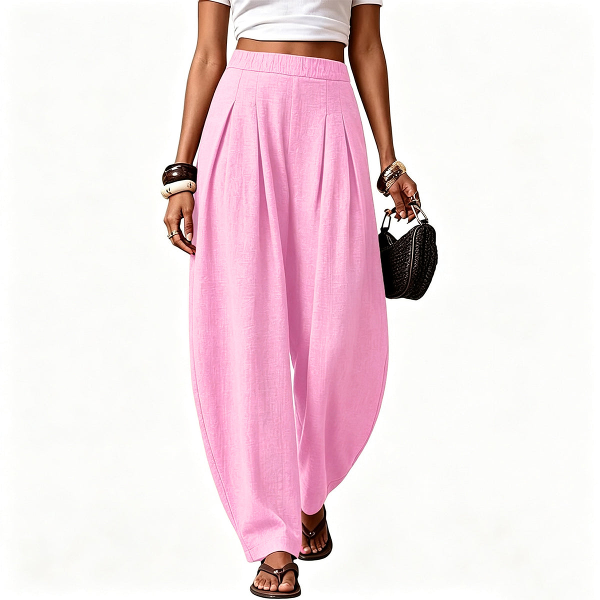 Women High Waisted Boho Linen Wide Leg Palazzo Pants