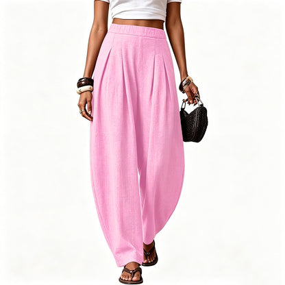 Women High Waisted Boho Linen Wide Leg Palazzo Pants