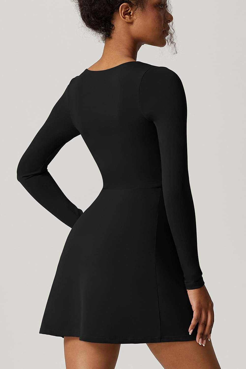 Square Neck Corset Long Sleeve Slit Mini Dress
