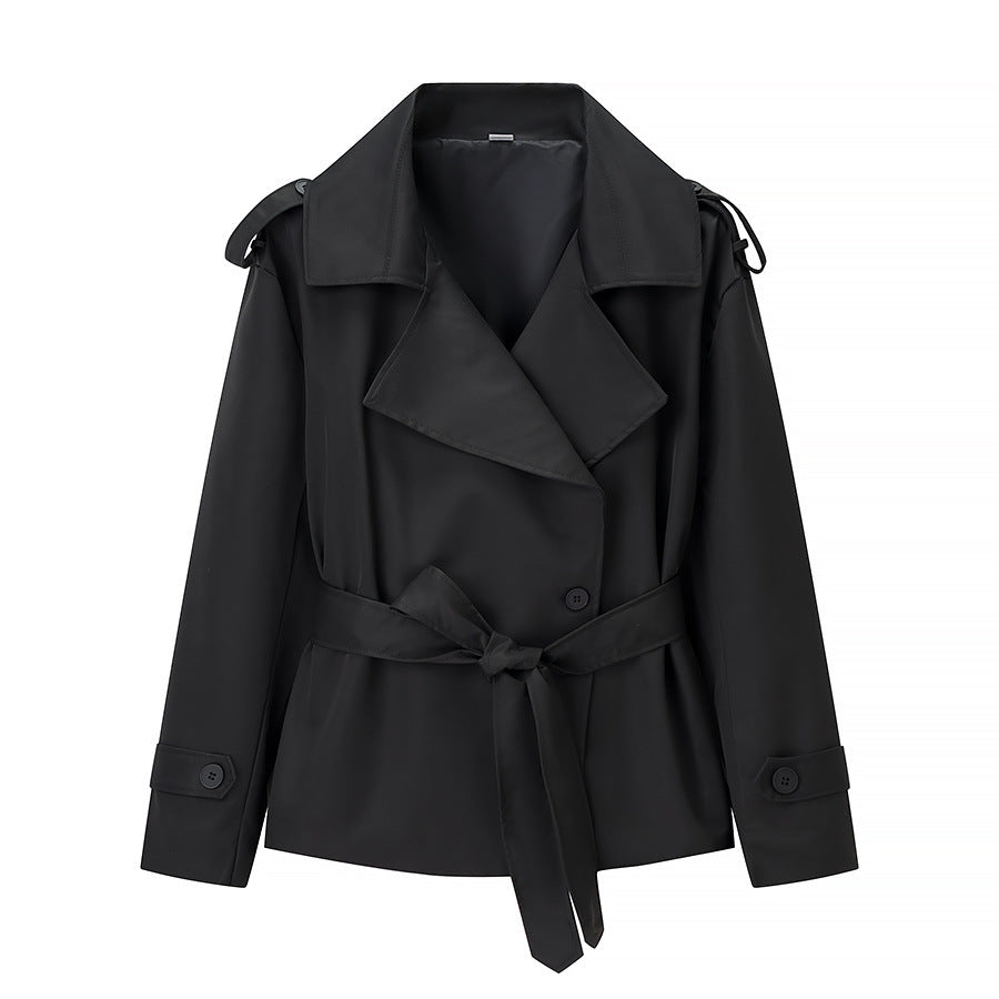 Women's Belted Cropped Lapel Jacket Blazer