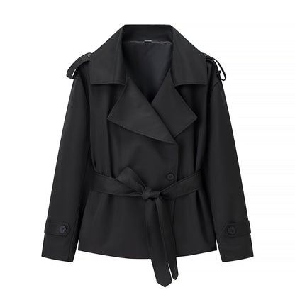 Women's Belted Cropped Lapel Jacket Blazer
