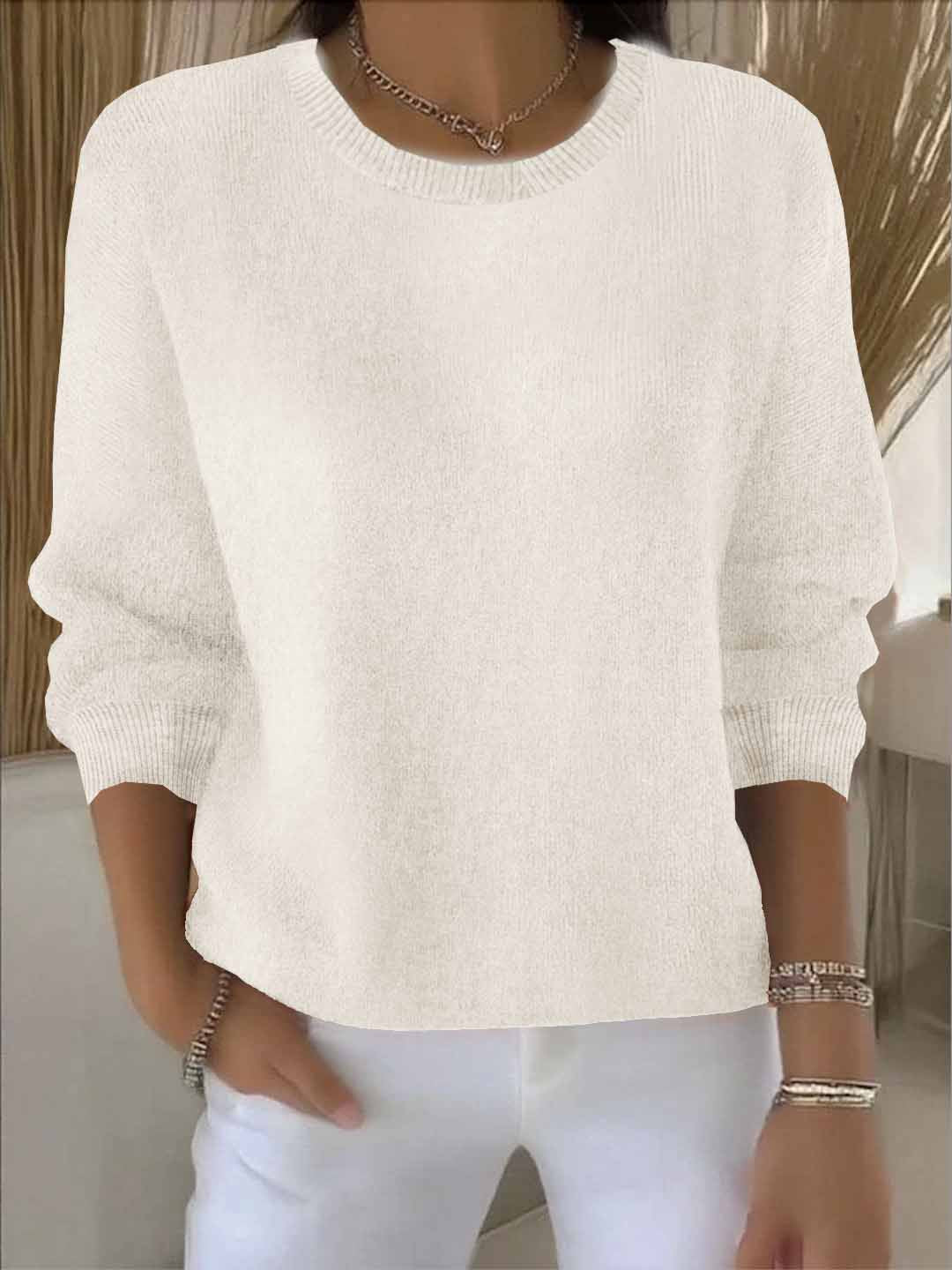 Solid Crew Neck Knit Sweater Long Sleeve Pullover Top