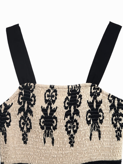 Boho Printed Smocked Midi Dress Vacation Summer