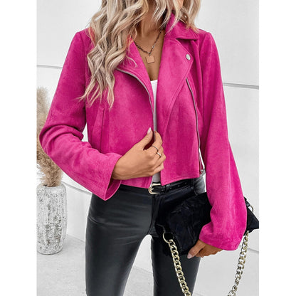 Women's Faux Suede Cropped Moto Jacket
