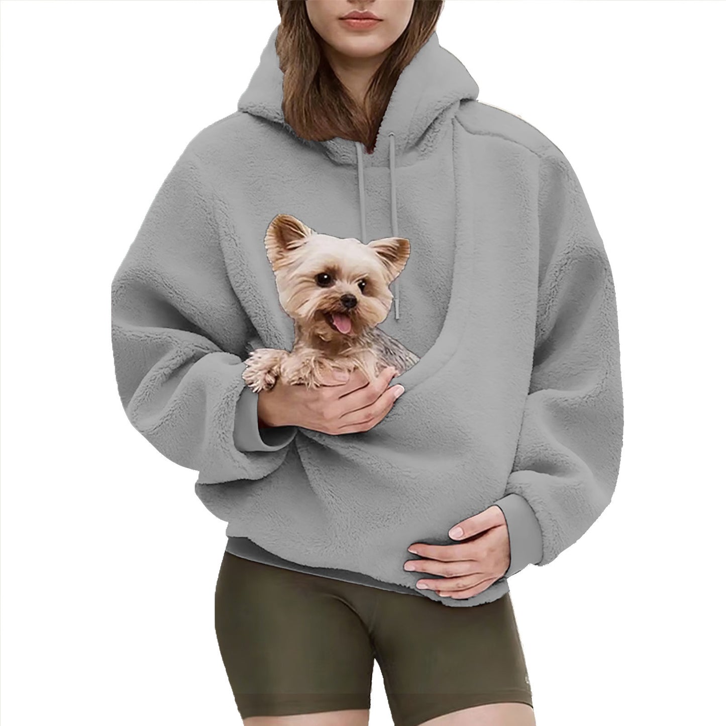 Women's Oversized Fleece Hoodie with Pet Pouch Pocket