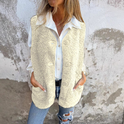 Women's Sherpa Fleece V-Neck Button Front Vest