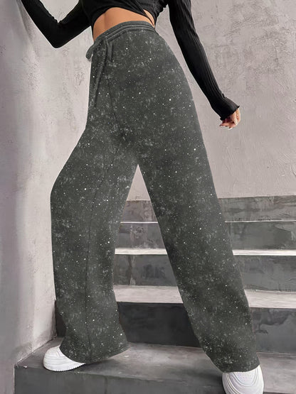 Sparkle Rhinestone Wide Leg Pants Drawstring Waist