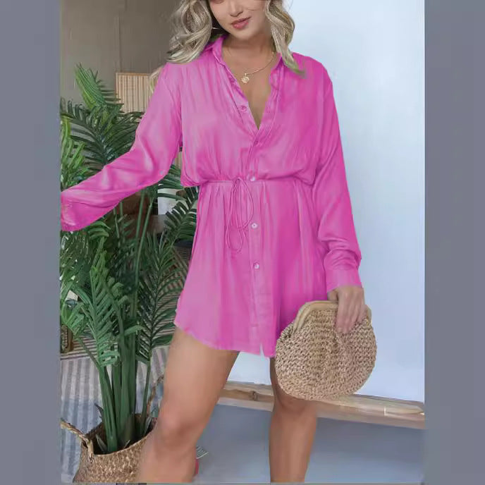 Women's Solid Long Sleeve Button Down Romper