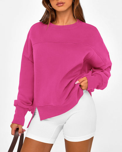 Colorblock Side Slit Sweatshirt Women Casual Pullover Top