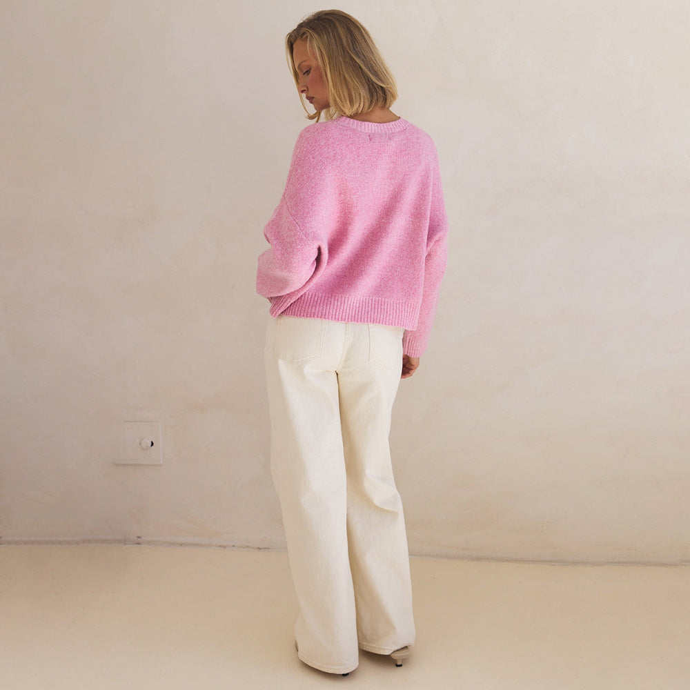 Pink Oversized Bow Crewneck Chunky Knit Sweater