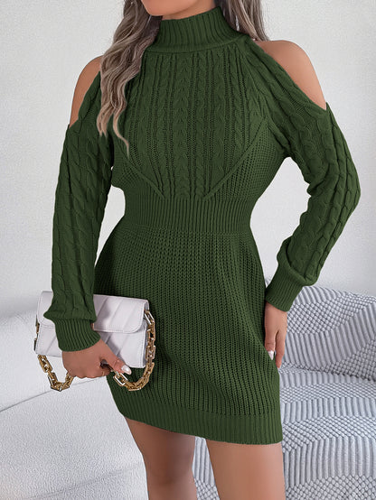 Cold Shoulder Sweater Dress | Turtleneck Bodycon Mini