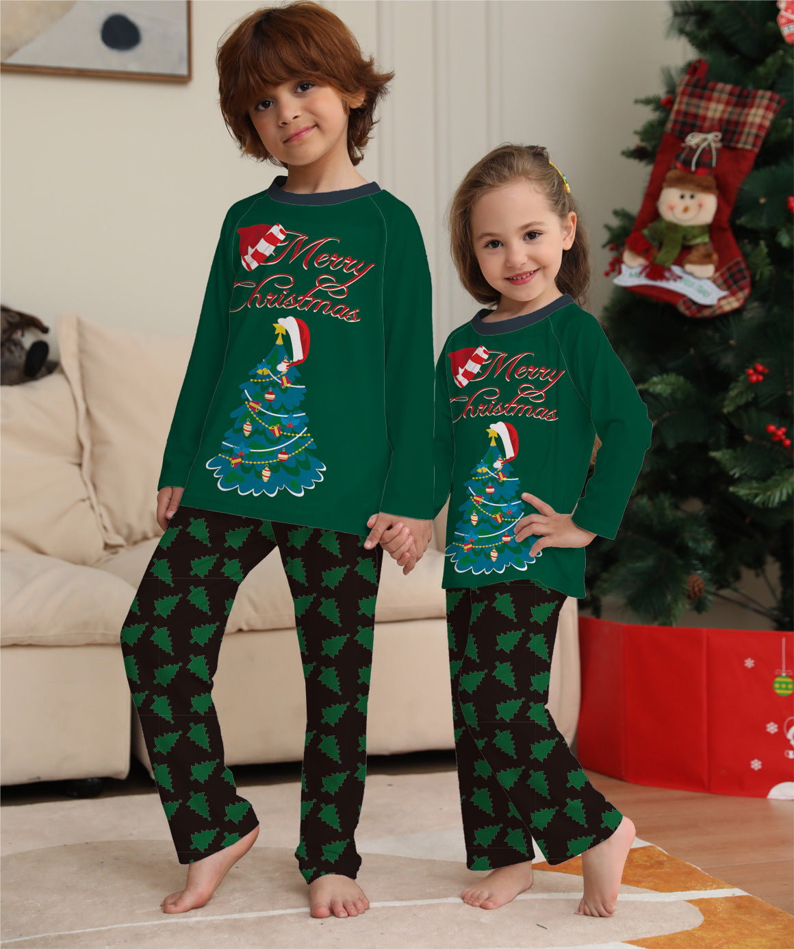 Family Christmas Set Holiday Tree Long Sleeve Loungewear Christmas Pajamas