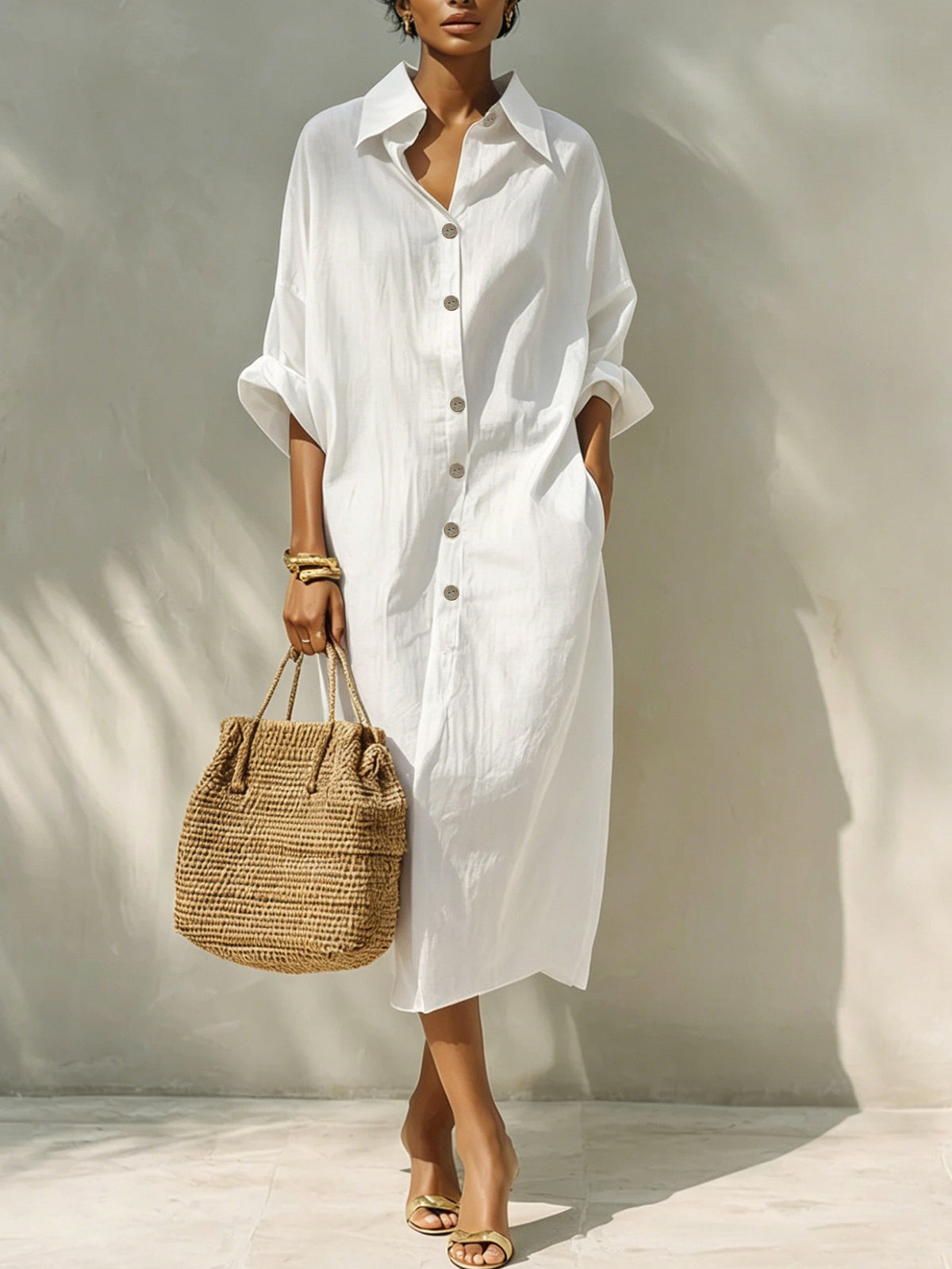 Women Oversized Shirt Dress Long Sleeve Button Down Midi