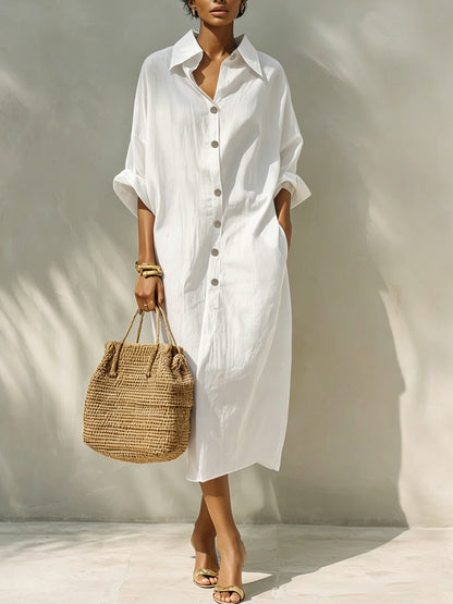 Women Oversized Shirt Dress Long Sleeve Button Down Midi