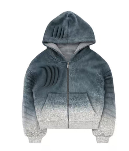 Oversized Ombre Zip Up Hoodie Heavyweight Jacket