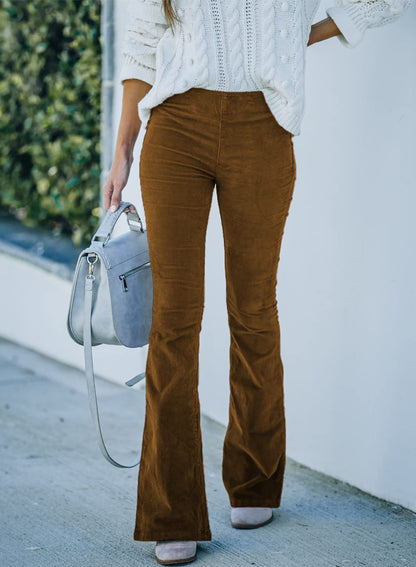 High Waisted Corduroy Flare Pants Women Elastic Waist
