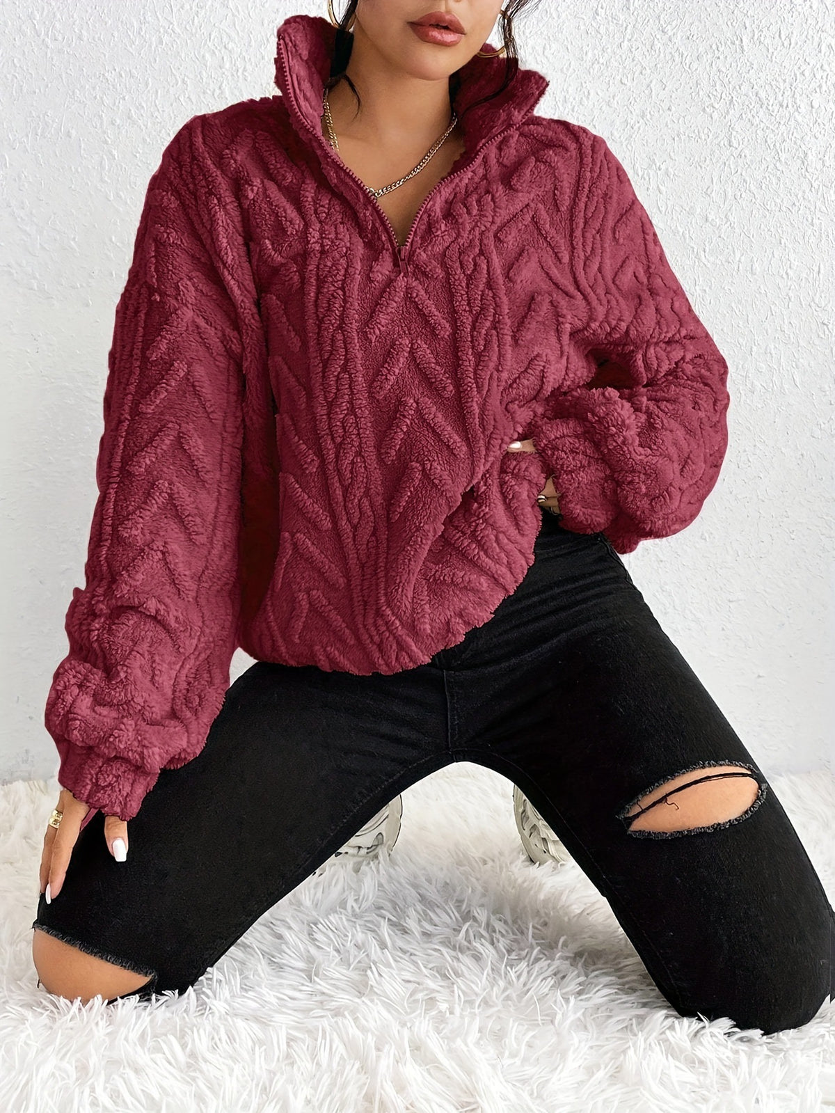 Women's Textured Half Zip Sherpa Fleece Pullover