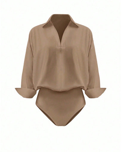 Women's V Neck Collared Business Casual Blouse Long Sleeve