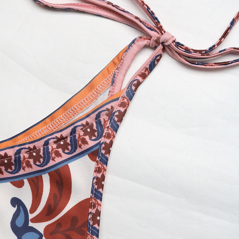 Boho Floral One Shoulder Bodysuit Tie Strap Top