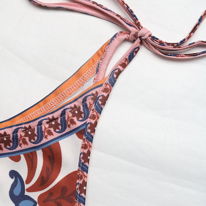 Boho Floral One Shoulder Bodysuit Tie Strap Top