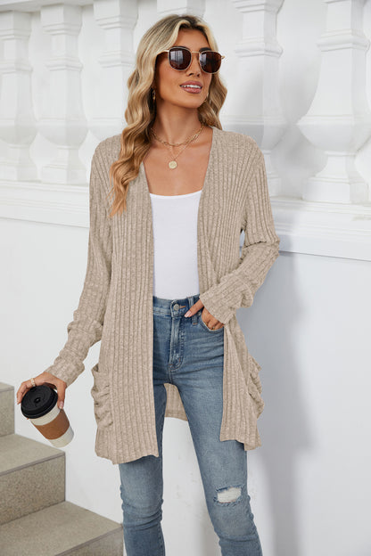 Simple Pocketed Long Sleeve Cardigan Knit Top