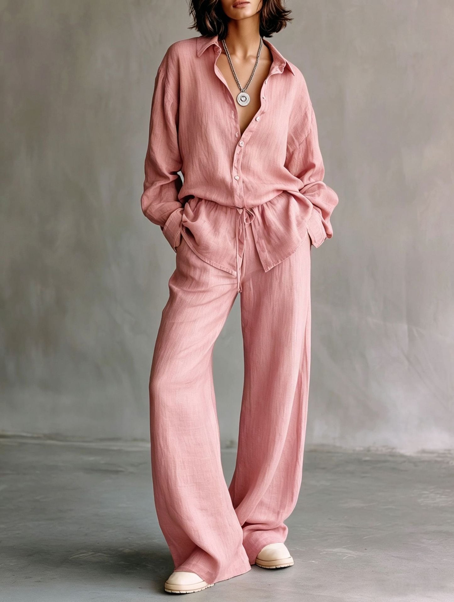 Women's Button Down Shirt Wide Leg Pants Matching Set
