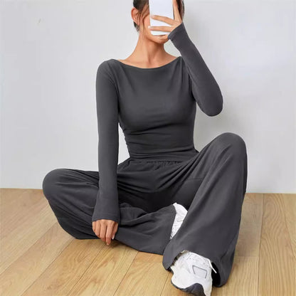 Women's Two Piece Wide Leg Pants Set Long Sleeve