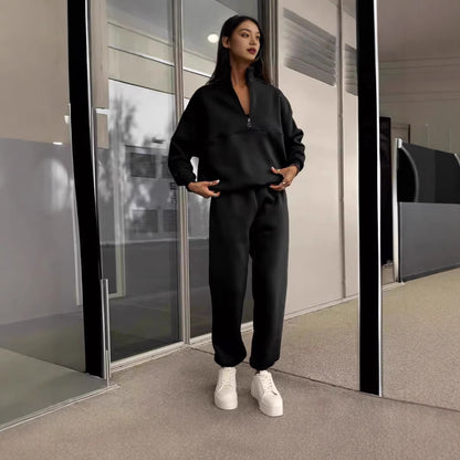 Women's Old Money Half Zip Sweatshirt Jogger Set