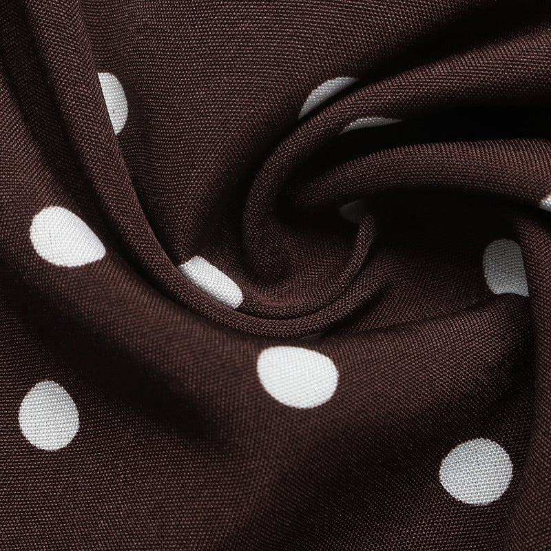Brown Polka Dot Square Neck Sleeveless Maxi Dress Summer Vacation