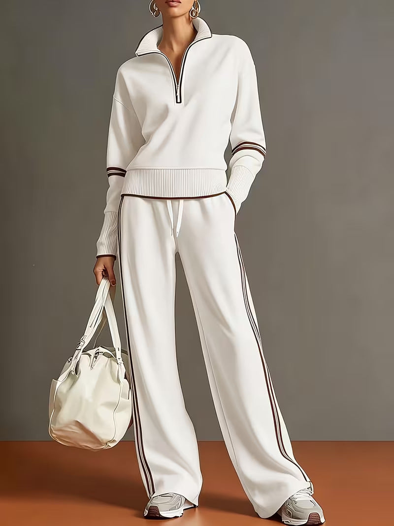 Women's Half Zip Sweatshirt Wide Leg Pants Matching Set