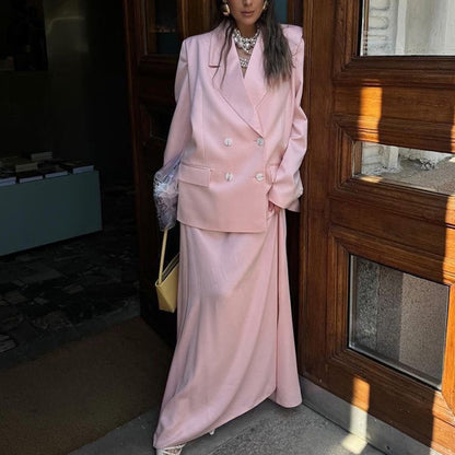 Women's Satin Blazer Maxi Skirt Two Piece Set
