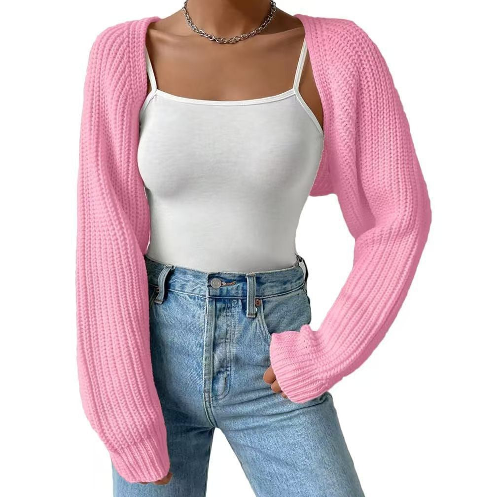 Women's Cropped Ribbed Knit Open Front Shrug Cardigan