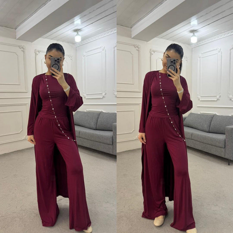 Women's 3 Piece Lounge Set Wide Leg Pants Cardigan Top