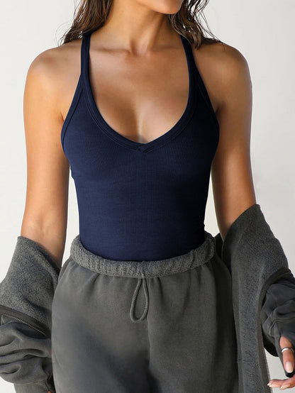 Y2K Ribbed Knit Fitted Spaghetti Strap Tank Top