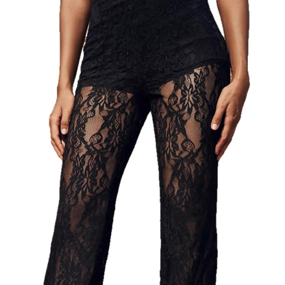 Women's Sexy Lace Patchwork Sheer High Waist Flare Pants
