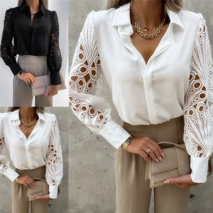 Women's Crochet Lace Sleeve Button Down Blouse