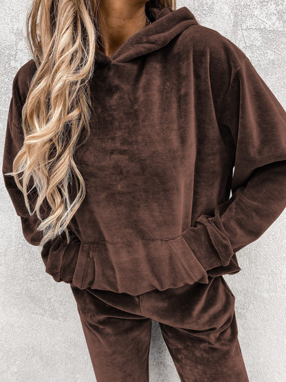Women's Velvet Hoodie Jogger Pants Two Piece Set