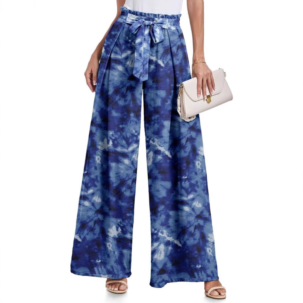 Women's Tie Waist Paperbag Wide Leg Pants