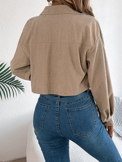 Corduroy Cropped Button Down Shacket for Women